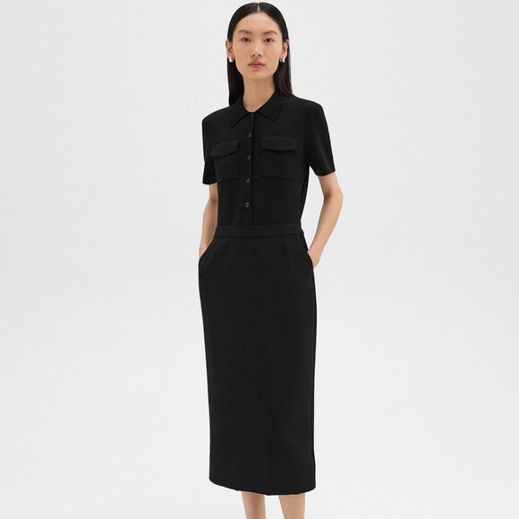 Theory Military Midi Dress in Admiral Crepe Black Size 2 - Picture 1 of 5